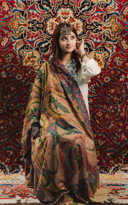 Kashmiri Kalamkari Sozni Shawl - Multi Colour | Handmade - ARTISANS KASHMIR