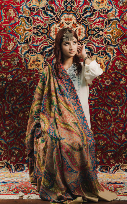 Kashmiri Kalamkari Sozni Shawl - Multi Colour | Handmade - ARTISANS KASHMIR