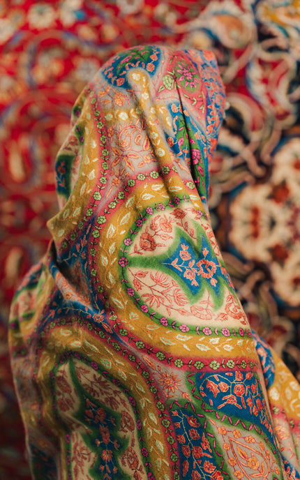 Kashmiri Kalamkari Sozni Shawl - Multi Colour | Handmade - ARTISANS KASHMIR