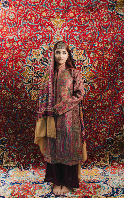 Kashmiri Kalamkari Sozni Shawl - Almond Multi Colour | Handmade - ARTISANS KASHMIR