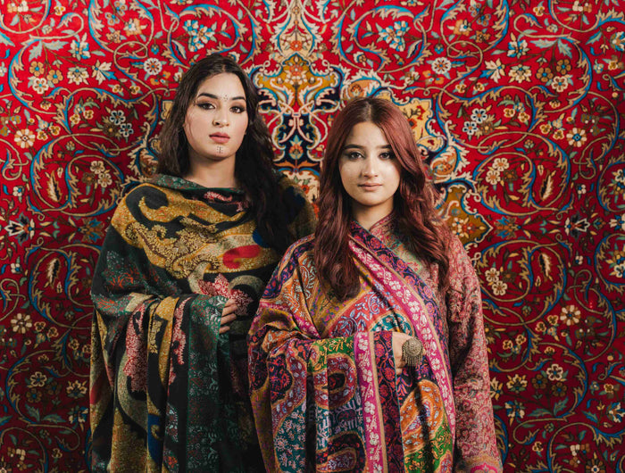 Kashmiri Kalamkari Sozni Work Shawl - Black Heritage | Handmade - ARTISANS KASHMIR