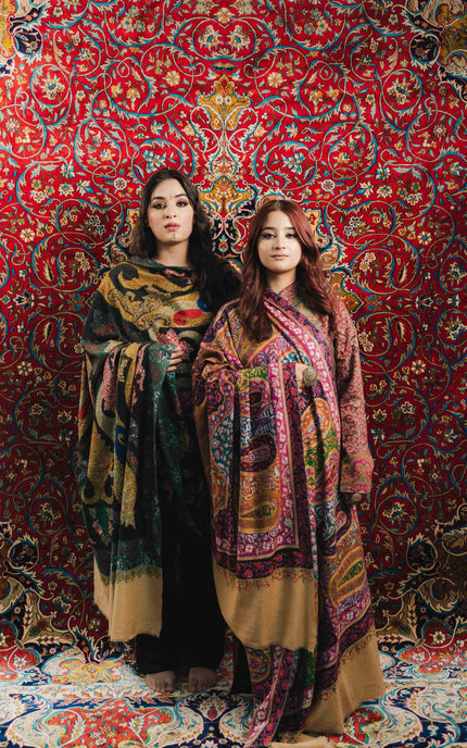 Kashmiri Kalamkari Sozni Work Shawl - Black Heritage | Handmade - ARTISANS KASHMIR