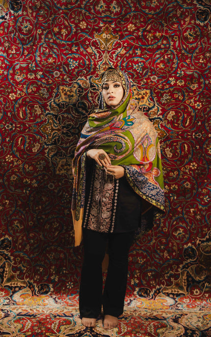 Kashmiri Kalamkari Sozni Shawl - Multi Colour | Handmade - ARTISANS KASHMIR