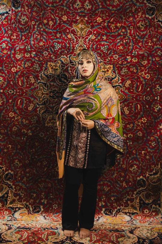 Kashmiri Kalamkari Sozni Shawl - Multi Colour | Handmade - ARTISANS KASHMIR
