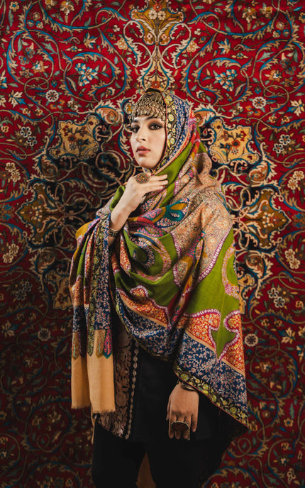Kashmiri Kalamkari Sozni Shawl - Multi Colour | Handmade - ARTISANS KASHMIR