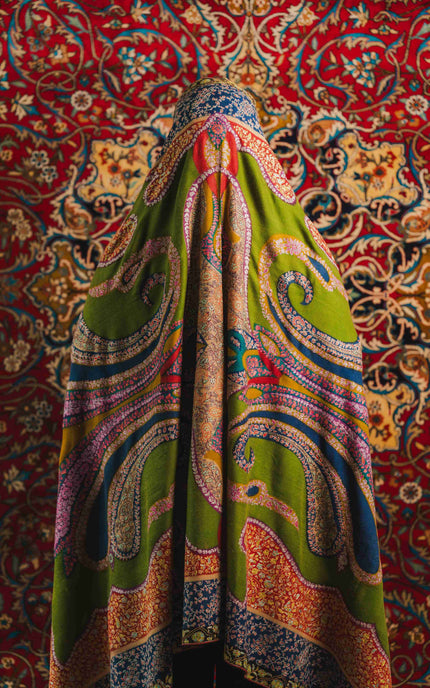 Kashmiri Kalamkari Sozni Shawl - Multi Colour | Handmade - ARTISANS KASHMIR