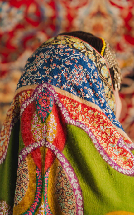 Kashmiri Kalamkari Sozni Shawl - Multi Colour | Handmade - ARTISANS KASHMIR