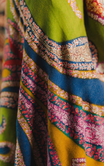 Kashmiri Kalamkari Sozni Shawl - Multi Colour | Handmade - ARTISANS KASHMIR