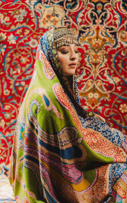 Kashmiri Kalamkari Sozni Shawl - Multi Colour | Handmade - ARTISANS KASHMIR