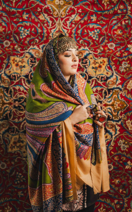 Kashmiri Kalamkari Sozni Shawl - Multi Colour | Handmade - ARTISANS KASHMIR