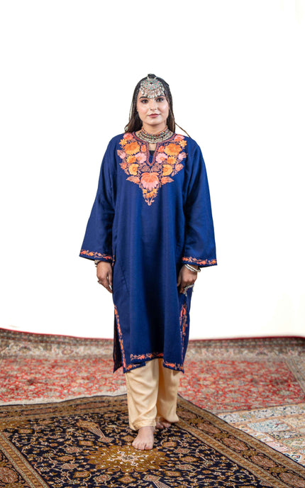 Kashmiri Aari Work Phiran - Royal Blue - ARTISANS KASHMIR