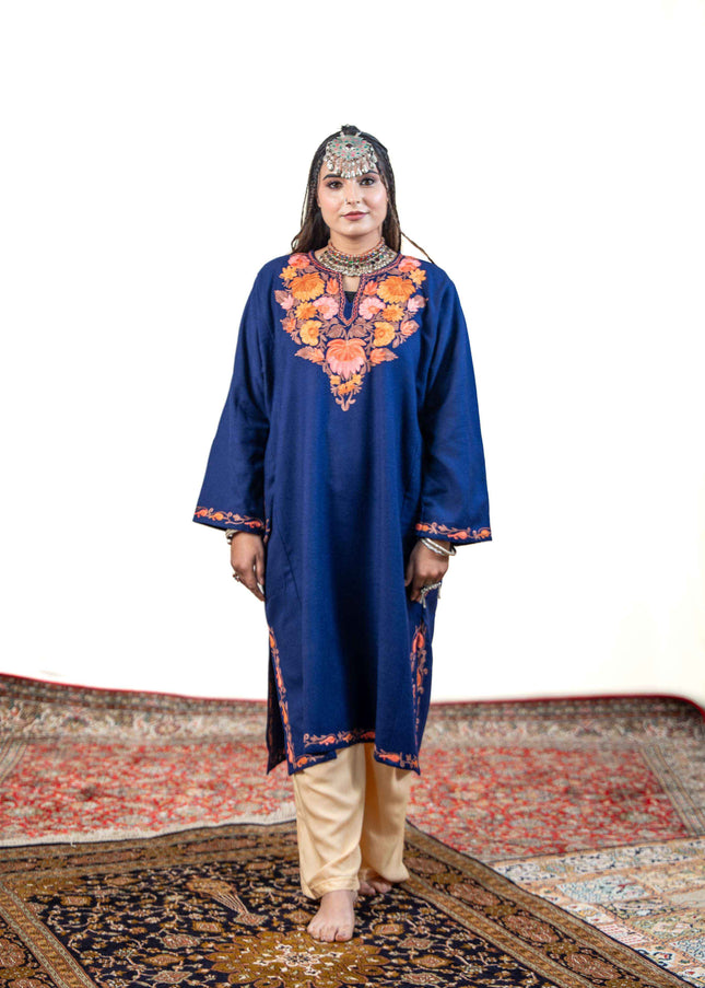 Kashmiri Aari Work Phiran - Royal Blue - ARTISANS KASHMIR