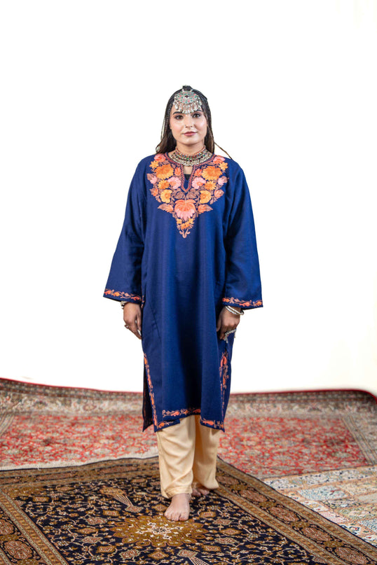 Kashmiri Aari Work Phiran - Royal Blue - ARTISANS KASHMIR