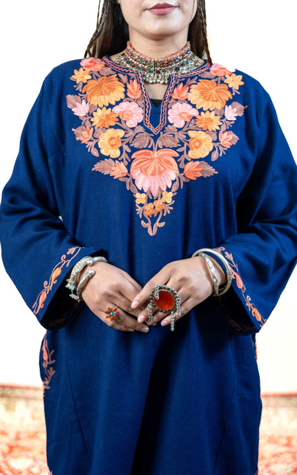 Kashmiri Aari Work Phiran - Royal Blue - ARTISANS KASHMIR