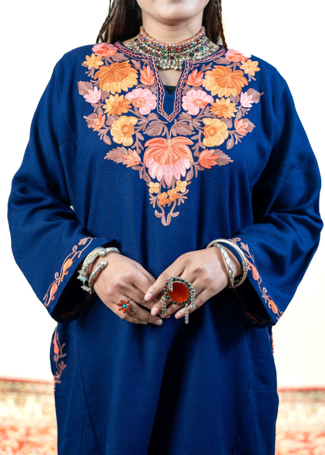 Kashmiri Aari Work Phiran - Royal Blue - ARTISANS KASHMIR