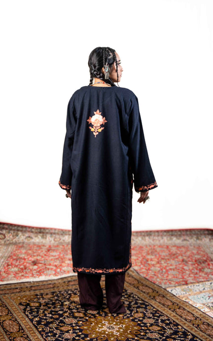 Kashmiri Aari Work Phiran - Black - ARTISANS KASHMIR