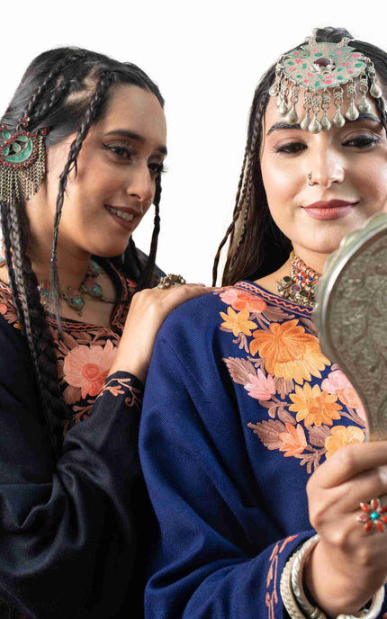 Kashmiri Aari Work Phiran - Black - ARTISANS KASHMIR