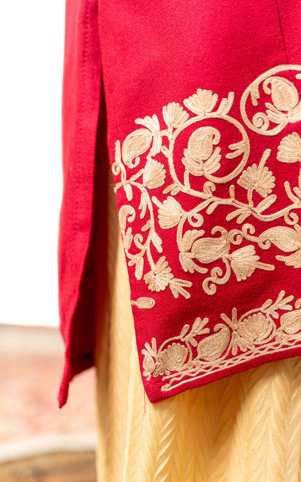 Kashmiri Aari Work Phiran - Brilliant Red - ARTISANS KASHMIR