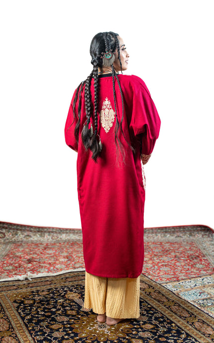 Kashmiri Aari Work Phiran - Brilliant Red - ARTISANS KASHMIR