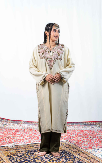 Kashmiri Aari Work Phiran - Pearl White - ARTISANS KASHMIR