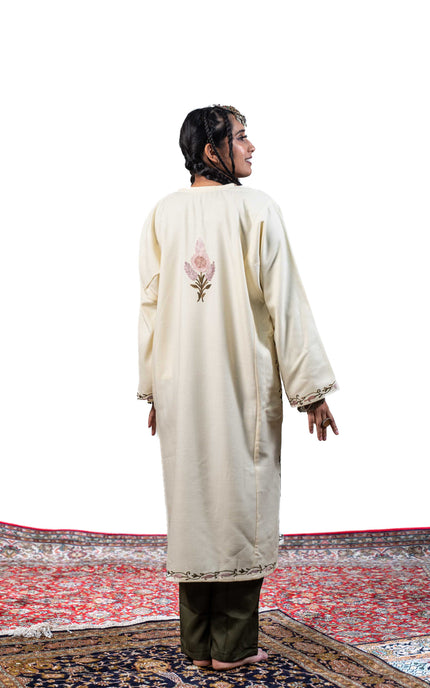 Kashmiri Aari Work Phiran - Pearl White - ARTISANS KASHMIR