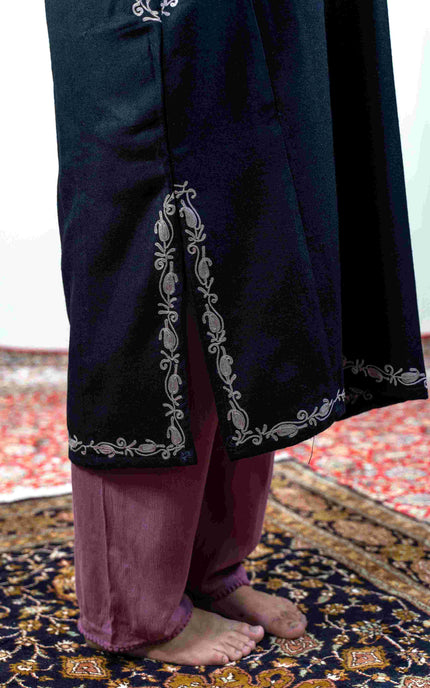 Kashmiri Pastel Aari Work Phiran - Black | Rezkaar - ARTISANS KASHMIR
