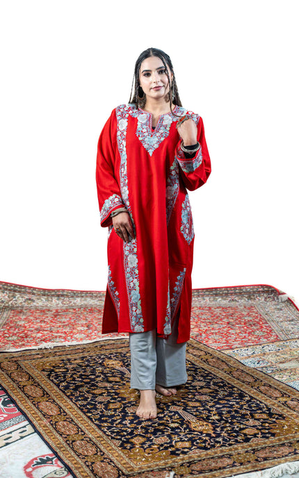 Kashmiri Aari Work Phiran - Majestic Red - ARTISANS KASHMIR