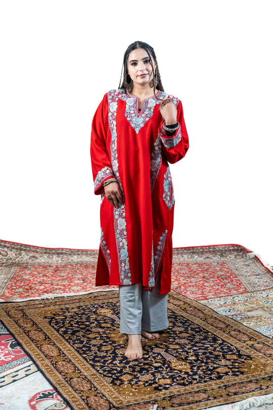 Kashmiri Aari Work Phiran - Majestic Red - ARTISANS KASHMIR