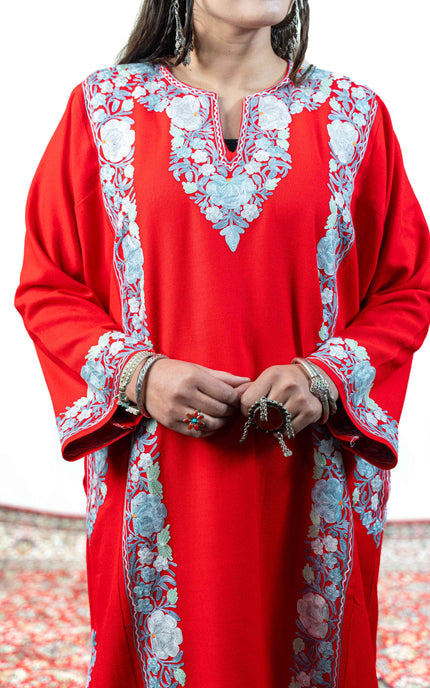 Kashmiri Aari Work Phiran - Majestic Red - ARTISANS KASHMIR