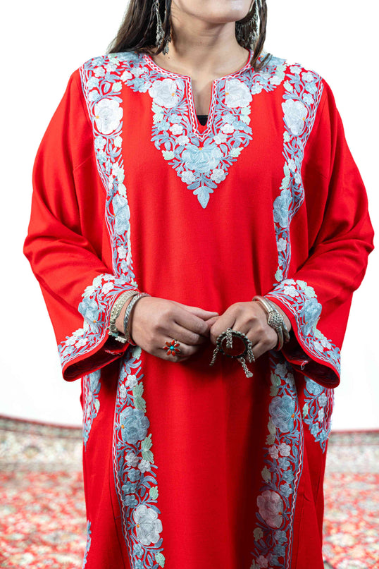Kashmiri Aari Work Phiran - Majestic Red - ARTISANS KASHMIR