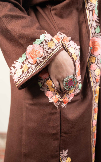 Kashmiri Aari Work Phiran - Brown - ARTISANS KASHMIR