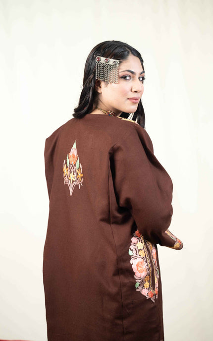 Kashmiri Aari Work Phiran - Brown - ARTISANS KASHMIR