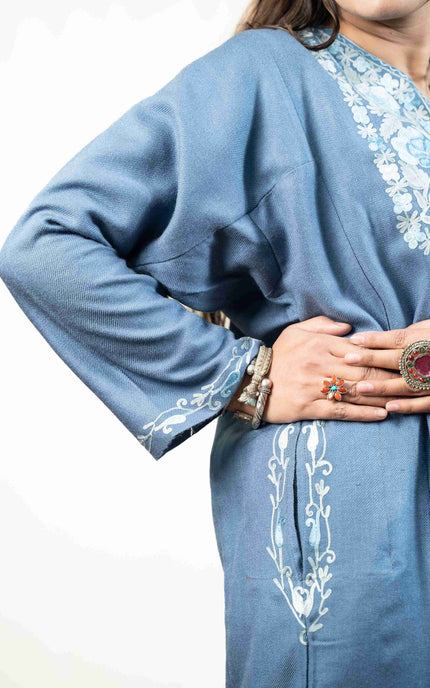 Kashmiri Aari Work Phiran - Teal - ARTISANS KASHMIR