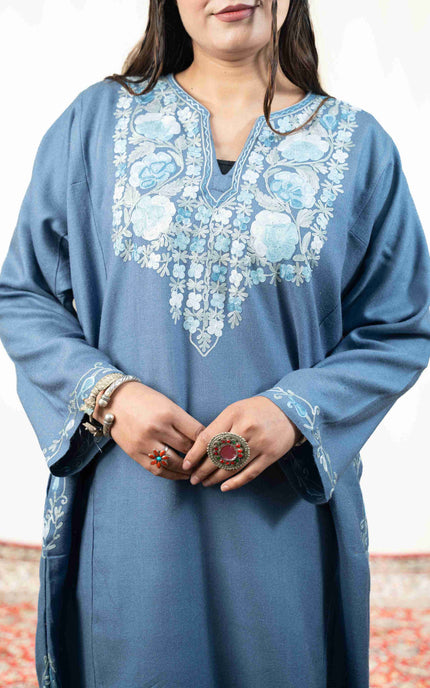 Kashmiri Aari Work Phiran - Teal - ARTISANS KASHMIR