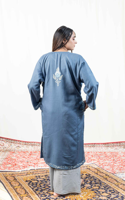 Kashmiri Aari Work Phiran - Teal - ARTISANS KASHMIR