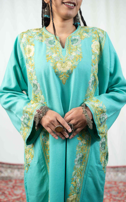 Kashmiri Aari Work Phiran - Turquoise - ARTISANS KASHMIR