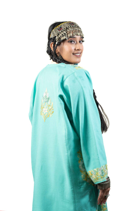 Kashmiri Aari Work Phiran - Turquoise - ARTISANS KASHMIR