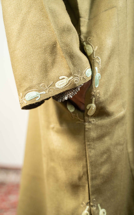 Kashmiri Paisley Aari Work Phiran - Olive - ARTISANS KASHMIR