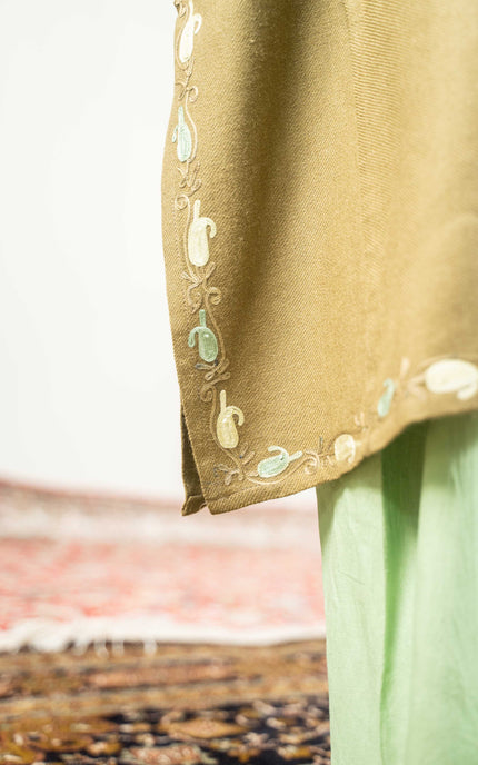 Kashmiri Paisley Aari Work Phiran - Olive - ARTISANS KASHMIR