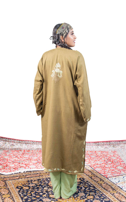 Kashmiri Paisley Aari Work Phiran - Olive - ARTISANS KASHMIR