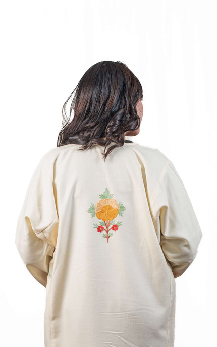 Kashmiri Floral Aari Work Phiran - White - ARTISANS KASHMIR