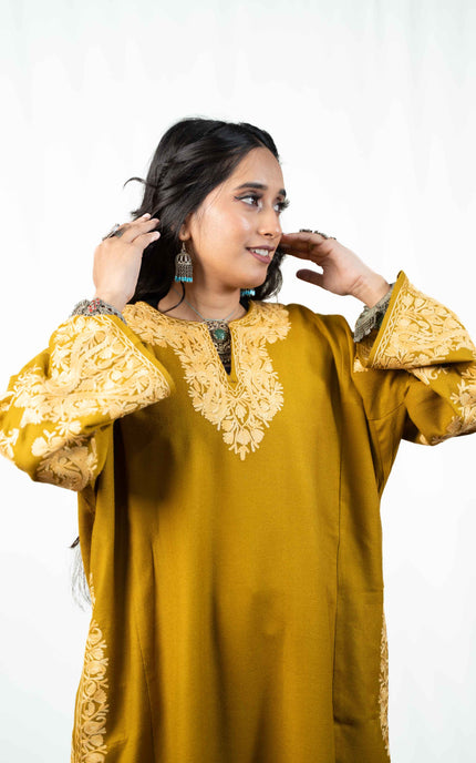 Kashmiri Aari Work Phiran - Mustard - ARTISANS KASHMIR