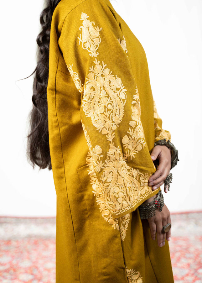 Kashmiri Aari Work Phiran - Mustard - ARTISANS KASHMIR