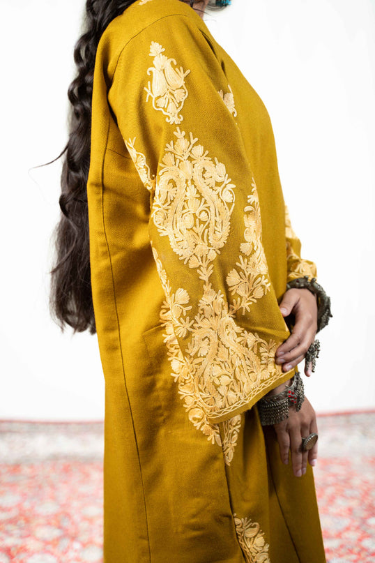 Kashmiri Aari Work Phiran - Mustard - ARTISANS KASHMIR