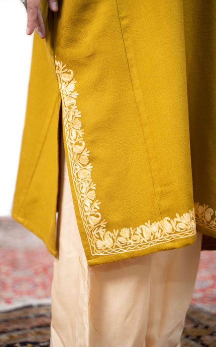 Kashmiri Aari Work Phiran - Mustard - ARTISANS KASHMIR