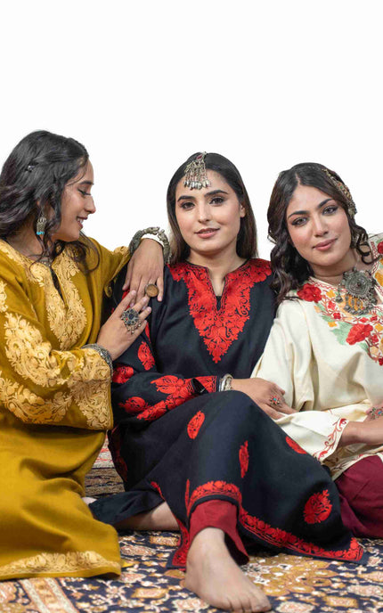 Kashmiri Aari Work Phiran - Mustard - ARTISANS KASHMIR