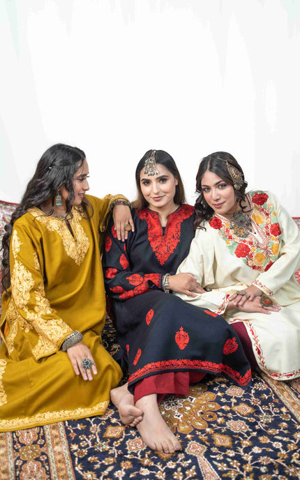 Kashmiri Aari Work Phiran - Mustard - ARTISANS KASHMIR