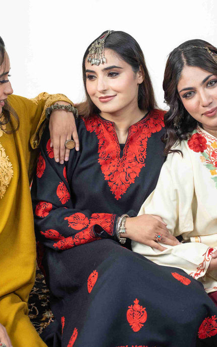 Kashmiri Aari Work Phiran - Mustard - ARTISANS KASHMIR