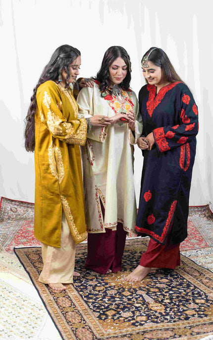 Kashmiri Aari Work Phiran - Mustard - ARTISANS KASHMIR