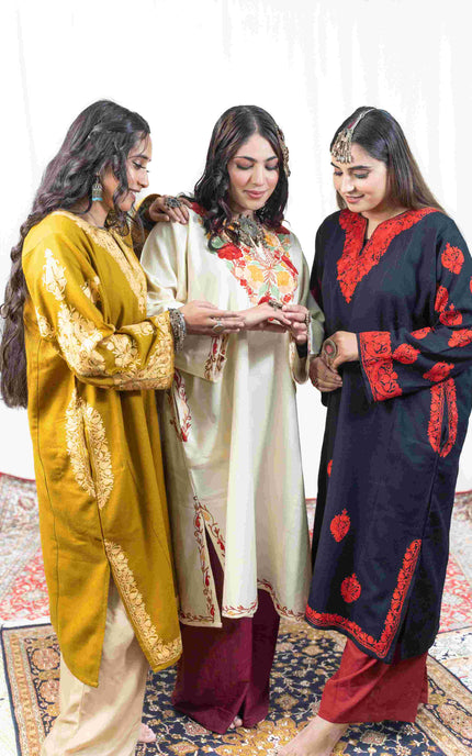 Kashmiri Aari Work Phiran - Mustard - ARTISANS KASHMIR